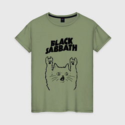 Футболка хлопковая женская Black Sabbath - rock cat, цвет: авокадо