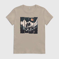 Футболка хлопковая женская Оранжевая луна и лесное ралли, цвет: миндальный