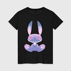 Футболка хлопковая женская Кролик синий, цвет: черный