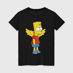 Футболка хлопковая женская Барт Симпсон - единорог, цвет: черный