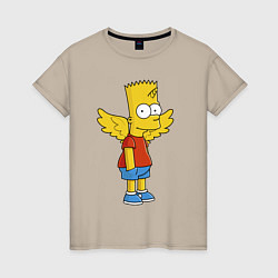 Футболка хлопковая женская Барт Симпсон - единорог, цвет: миндальный