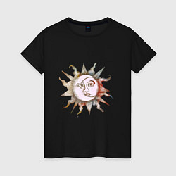 Футболка хлопковая женская Солнце и луна - Солнцестояние, цвет: черный