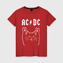 Футболка хлопковая женская AC DC rock cat, цвет: красный