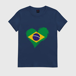 Футболка хлопковая женская Сердце - Бразилия, цвет: тёмно-синий
