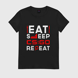 Футболка хлопковая женская Надпись eat sleep Counter Strike repeat, цвет: черный