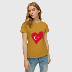 Футболка хлопковая женская Сердце - Турция, цвет: горчичный — фото 2