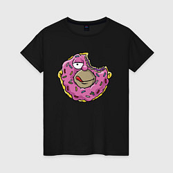 Футболка хлопковая женская Гомер Симпсон - пончик, цвет: черный