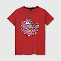 Футболка хлопковая женская Гомер Симпсон - пончик, цвет: красный