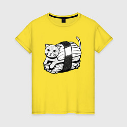 Футболка хлопковая женская Суши-кот, цвет: желтый