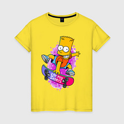 Футболка хлопковая женская Барт Симпсон на скейтборде - Eat my shorts!, цвет: желтый