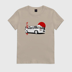 Футболка хлопковая женская Subaru Impreza WRX Sti Retro JDM, цвет: миндальный