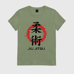 Футболка хлопковая женская Jiu jitsu red splashes logo, цвет: авокадо