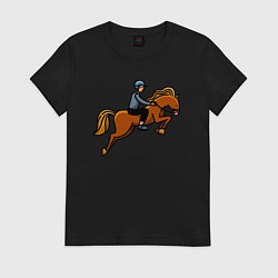 Футболка хлопковая женская Наездник на лошади, цвет: черный