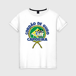 Футболка хлопковая женская Cordao de ouro Capoeira flag of Brazil, цвет: белый