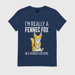 Футболка хлопковая женская В действительности я лис Фенек, цвет: тёмно-синий