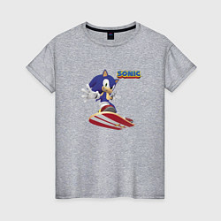 Футболка хлопковая женская Sonic - hedgehog - skateboarding, цвет: меланж