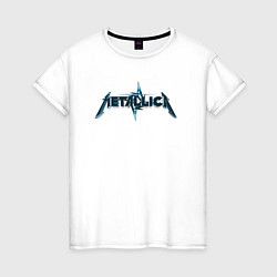Футболка хлопковая женская Metallica коллаж логотипов, цвет: белый