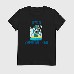 Футболка хлопковая женская Это плавание - скелет, цвет: черный
