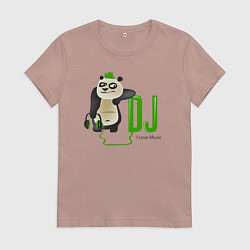 Футболка хлопковая женская DJ панда я люблю музыку, цвет: пыльно-розовый