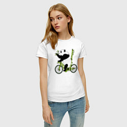 Футболка хлопковая женская Панда на велосипеде с бамбуком, цвет: белый — фото 2