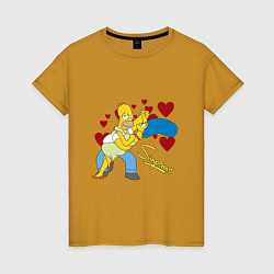 Футболка хлопковая женская Гомер и Мардж Симпсон, цвет: горчичный