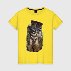 Женская футболка Прикольный котёнок в шляпе
