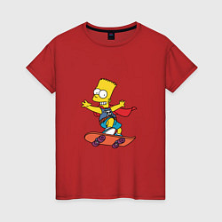 Футболка хлопковая женская Барт Симпсон на скейте, цвет: красный