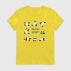Футболка хлопковая женская Панда - йога, цвет: желтый