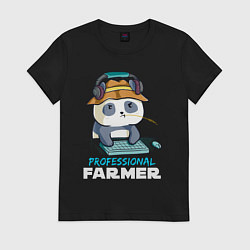 Футболка хлопковая женская Professional Farmer - панда геймер, цвет: черный