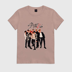 Футболка хлопковая женская Bang Chan Lee Know Changbin Hyunjin Han Felix Seun, цвет: пыльно-розовый