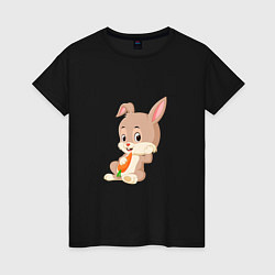 Футболка хлопковая женская Кролик с морковочкой, цвет: черный