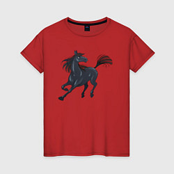 Футболка хлопковая женская Лошадь мустанг, цвет: красный