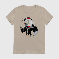 Футболка хлопковая женская Zombie-bear music lover - Halloween, цвет: миндальный