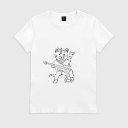 Футболка хлопковая женская Кот рокер с гитарой, цвет: белый