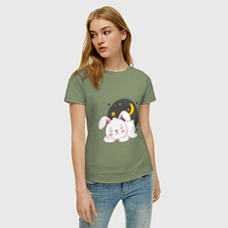 Футболка хлопковая женская Спящий Зайка, цвет: авокадо — фото 2