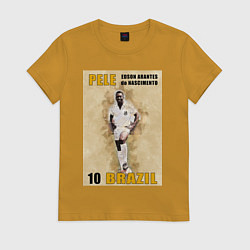 Футболка хлопковая женская Король футбола Пеле, цвет: горчичный
