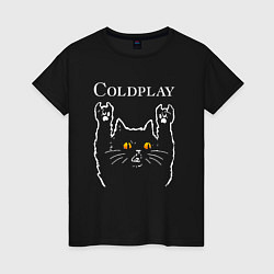 Футболка хлопковая женская Coldplay rock cat, цвет: черный