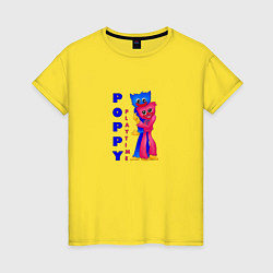 Футболка хлопковая женская Хагги Вагги обнимаются Poppy Playtime, цвет: желтый
