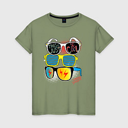 Футболка хлопковая женская Поп арт очки, цвет: авокадо