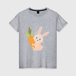 Футболка хлопковая женская Кролик с морковкой, цвет: меланж
