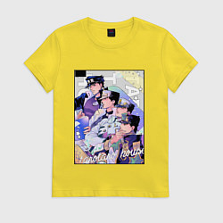 Футболка хлопковая женская Этапы жизни Джотаро- JoJO, цвет: желтый