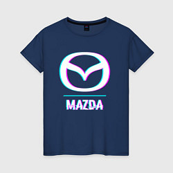 Футболка хлопковая женская Значок Mazda в стиле glitch, цвет: тёмно-синий