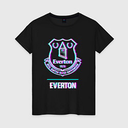 Футболка хлопковая женская Everton FC в стиле glitch, цвет: черный