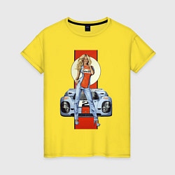 Футболка хлопковая женская Porsche - Motorsport - Girl, цвет: желтый