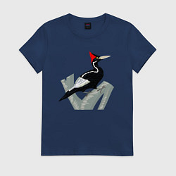 Футболка хлопковая женская Дятел, цвет: тёмно-синий
