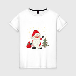 Футболка хлопковая женская Дед Мороз с подарками Новый год, цвет: белый