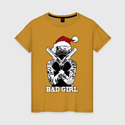 Футболка хлопковая женская Bad girl with guns, цвет: горчичный