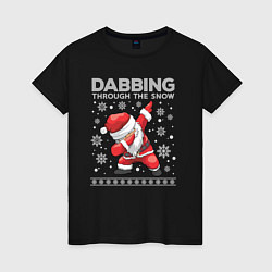 Футболка хлопковая женская Through the snow Santa dabbing, цвет: черный