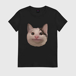 Футболка хлопковая женская Polite cat meme, цвет: черный