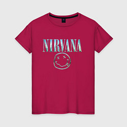 Футболка хлопковая женская Nirvana - смайлик, цвет: маджента